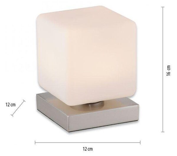 Paul Neuhaus Stolní LED lampa DADOA, 7W, 12x12 cm, 3000K stmívatelná, dotykový stmívač Barva: Stříbrná