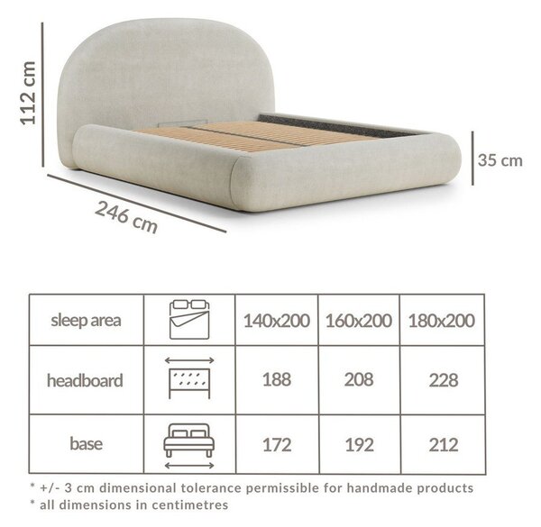 Světle modrá čalouněná dvoulůžková postel s úložným prostorem s roštem 160x200 cm Maumere – Maison de Rêve