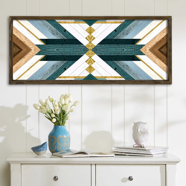 ASIR Obraz na MDF s rámem DŘEVĚNÝ PATCHWORK 120 x 40 cm