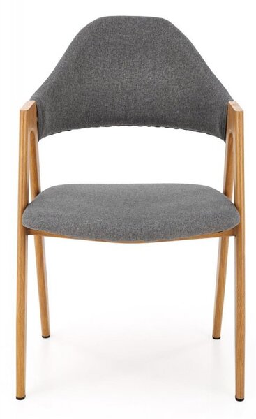 Jídelní křesílko LUXE — kov v dekoru dubu, látka šedá