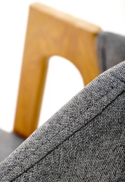 Jídelní křesílko LUXE — kov v dekoru dubu, látka šedá