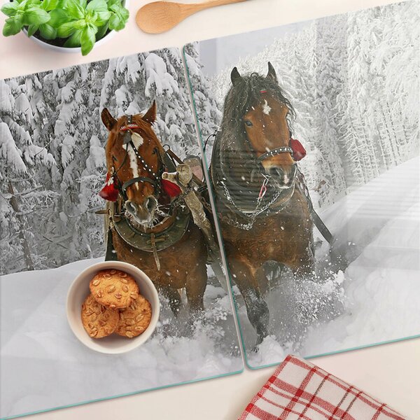 Skleněná krájecí deska Tažní koně ve sněhu ddk-nr-wm-00005664