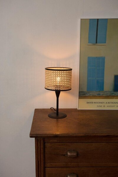 MAMBO S černá/ratan stolní lampa - FARO