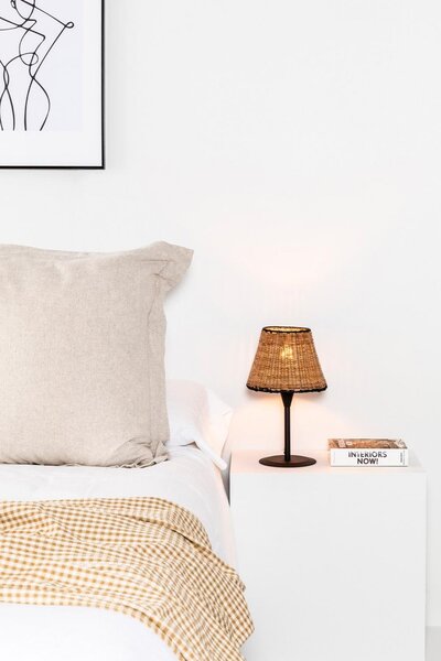 SUMBA černá/ratan mini stolní lampa - FARO