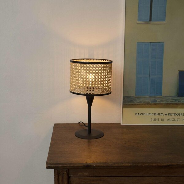 MAMBO S černá/ratan stolní lampa - FARO