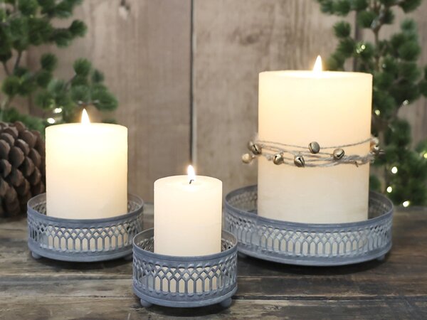 Set 3ks zinkový antik kovový svícen Lace - Ø 8*5/ Ø 10*5/ Ø 15*5 cm - Chic Antique