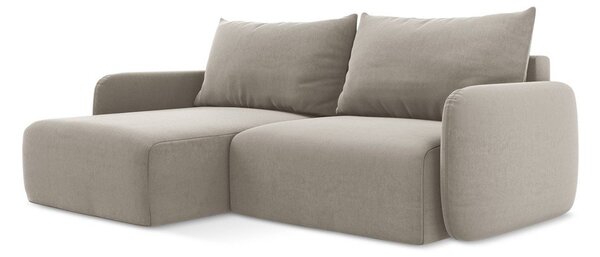 Taupe sametová rozkládací/s úložným prostorem rohová pohovka (levý roh/s lenoškou) Kalena – Makamii