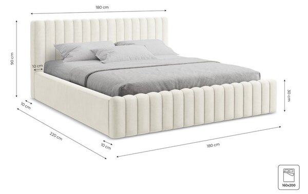Taupe čalouněná dvoulůžková postel s úložným prostorem s roštem 160x200 cm Lemi – Makamii