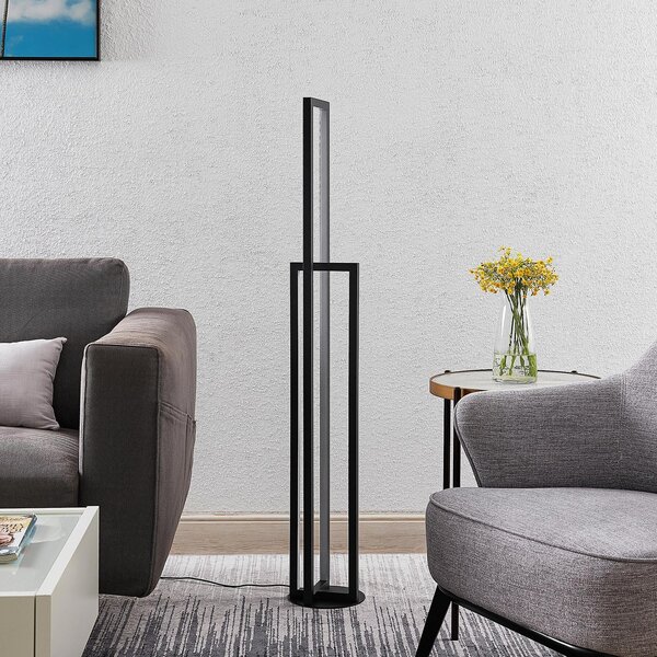Stojací Lampa Lucande, Hylda, stmívatelné, Černá, Obývací pokoj, Kov, Moderní