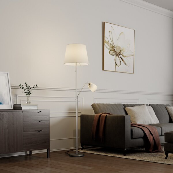 Stojací Lampa Lindby, Nantwin, Bílá, Obývací pokoj, Tkanina / Textil, Moderní
