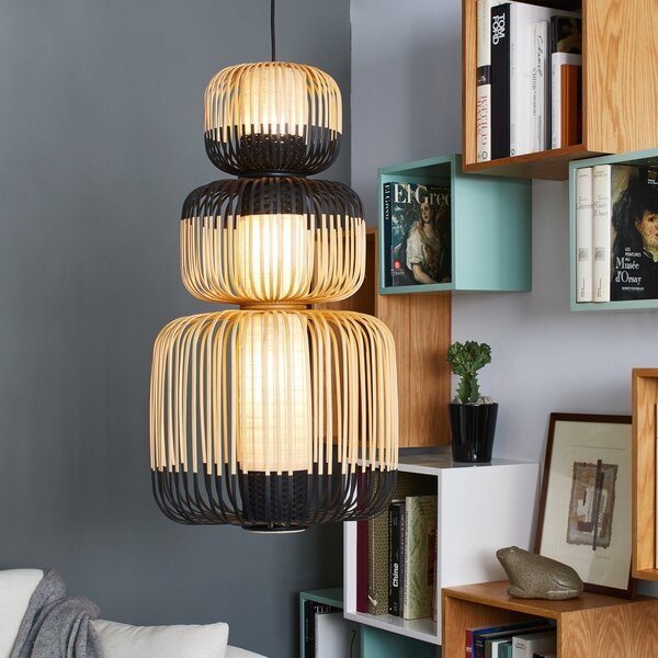 Závěsná svítidlo Forestier, Bamboo, stmívatelné, Černá, Obývací pokoj, Bambus, Design