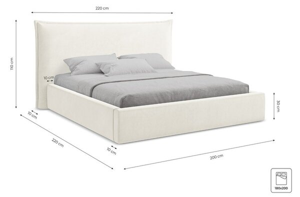 Béžová čalouněná dvoulůžková postel s úložným prostorem s roštem 180x200 cm Esala – Makamii