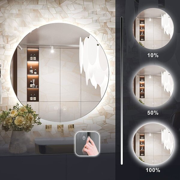 Tutumi Zrcadlo ⌀50 cm s vyhříváním a regulovatelným LED osvětlením HOM-02822