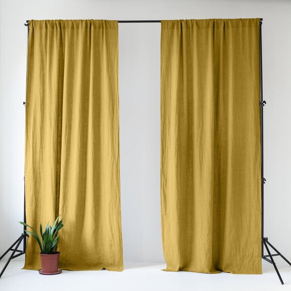 Žlutý lněný závěs 140x300 cm Lemon Curry – Linen Tales