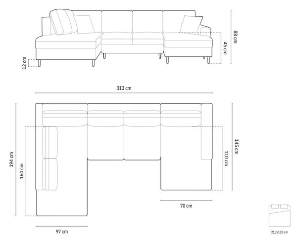 Zelená sametová rozkládací/s úložným prostorem rohová pohovka (levý roh/do "U") Kyoto – Cosmopolitan Design