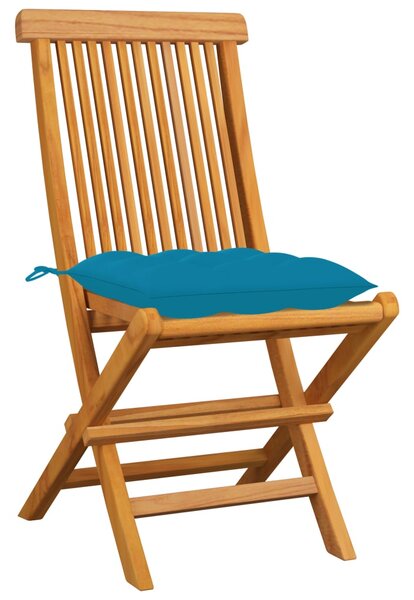 Zahradní židle se světle modrými poduškami 4 ks masivní teak
