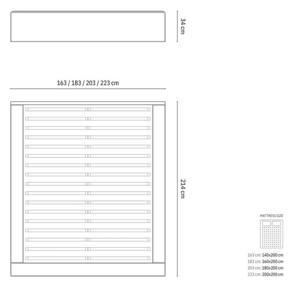 Krémová čalouněná dvoulůžková postel s úložným prostorem s roštem 140x200 cm Simon – Micadoni