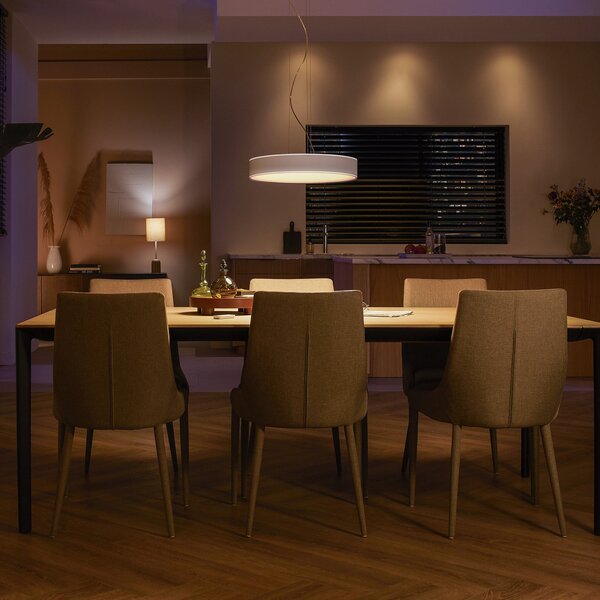 Závěsná svítidlo Philips Hue, Philips Hue, stmívatelné, Bílá, Obývací pokoj, Kov, Moderní