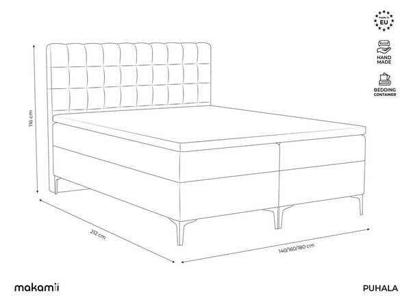 Taupe boxspring postel s úložným prostorem 180x200 cm Puhala – Makamii