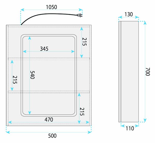 Zrcadlová skříňka s LED osvětlením Rea Zenit 70x50cm