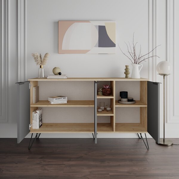Komoda Houseland CLARA 142 cm dub přírodní/antracit