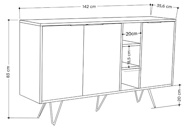 Komoda Houseland CLARA 142 cm dub přírodní/antracit