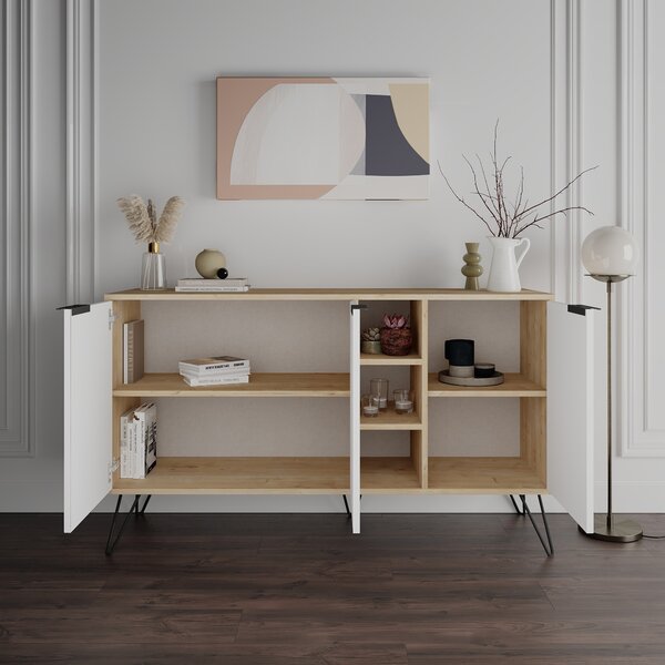 Komoda Houseland CLARA 142 cm dub přírodní/bílá