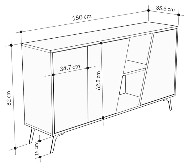 Komoda Houseland FIONA 150 cm bílá/dub safírový
