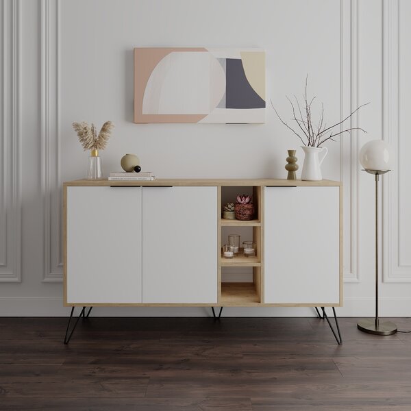 Komoda Houseland CLARA 142 cm dub přírodní/bílá