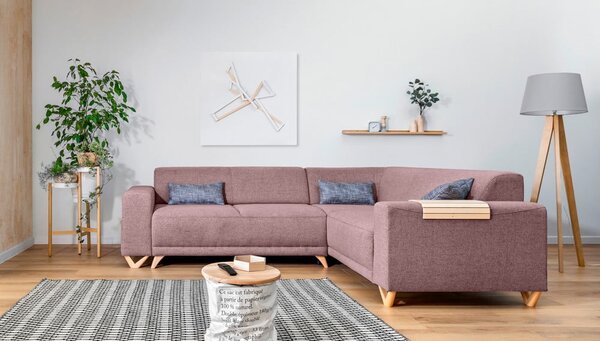 Růžová rozkládací/s úložným prostorem rohová pohovka (pravý roh/do L) Classy Sophie – Miuform