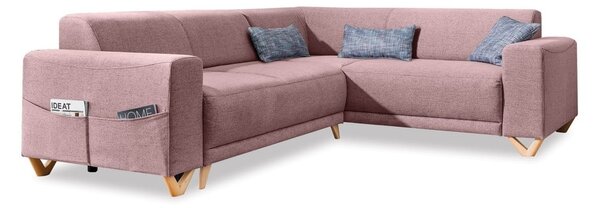 Růžová rozkládací/s úložným prostorem rohová pohovka (pravý roh/do L) Classy Sophie – Miuform