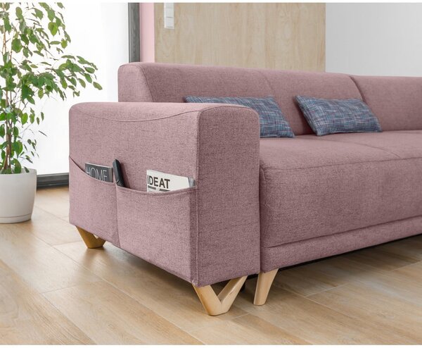 Růžová rozkládací/s úložným prostorem rohová pohovka (pravý roh/do L) Classy Sophie – Miuform