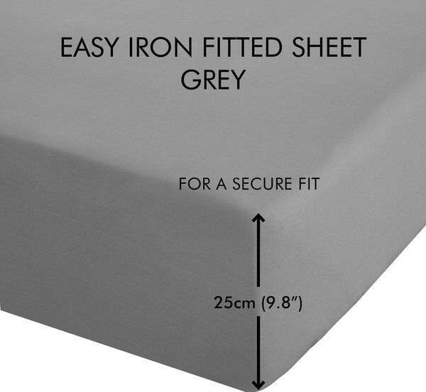 Šedé napínací perkálové prostěradlo 90x190 cm Easy Iron Percale – Catherine Lansfield
