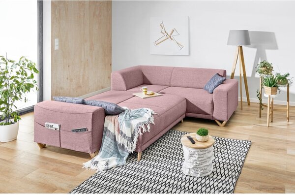Růžová rozkládací/s úložným prostorem rohová pohovka (pravý roh/do L) Classy Sophie – Miuform