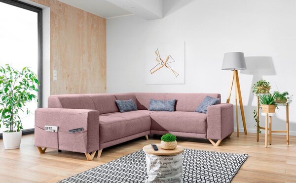 Růžová rozkládací/s úložným prostorem rohová pohovka (pravý roh/do L) Classy Sophie – Miuform