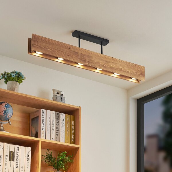 Stropní Lampa Lindby, Malwin, stmívatelné, Dřevo, Obývací pokoj, Dřevo, Skandinávský