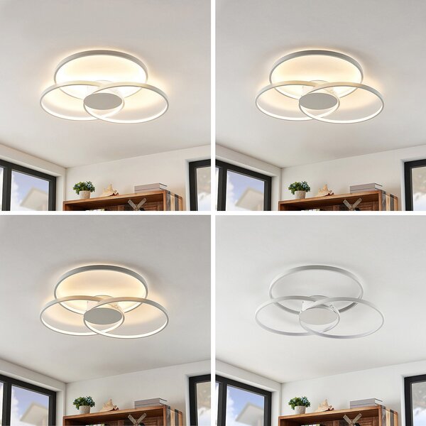 Stropní Lampa Lindby, Riley, stmívatelné, Bílá, Obývací pokoj, Hliník, Moderní