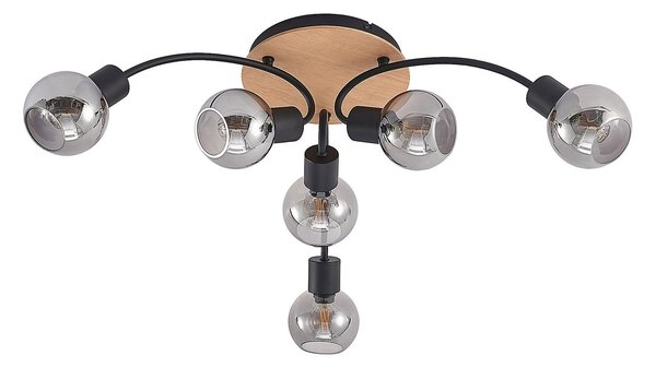 Stropní Lampa Lindby, Eridia, stmívatelné, Dřevo, Obývací pokoj, Sklo, Moderní