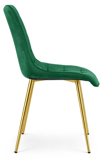 Jídelní židle SPLIT VELVET se zlatými nohami, zelená