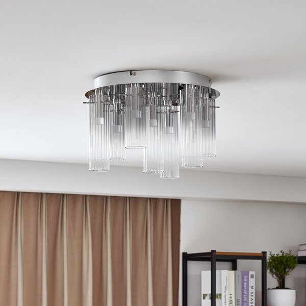 Stropní Lampa Lucande, Korvitha, stmívatelné, Šedá, Obývací pokoj, Sklo, Moderní