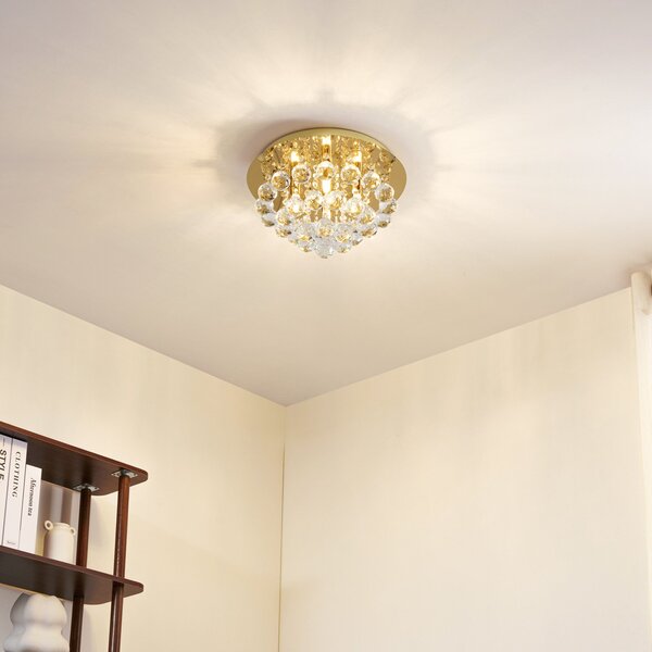 Stropní Lampa Lindby, Gillion, stmívatelné, Zlatá / mosazná, Obývací pokoj, Křišťál, Design