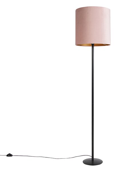 Stojací lampa černá s růžovým sametovým stínítkem se zlatem 40 cm - Simplo