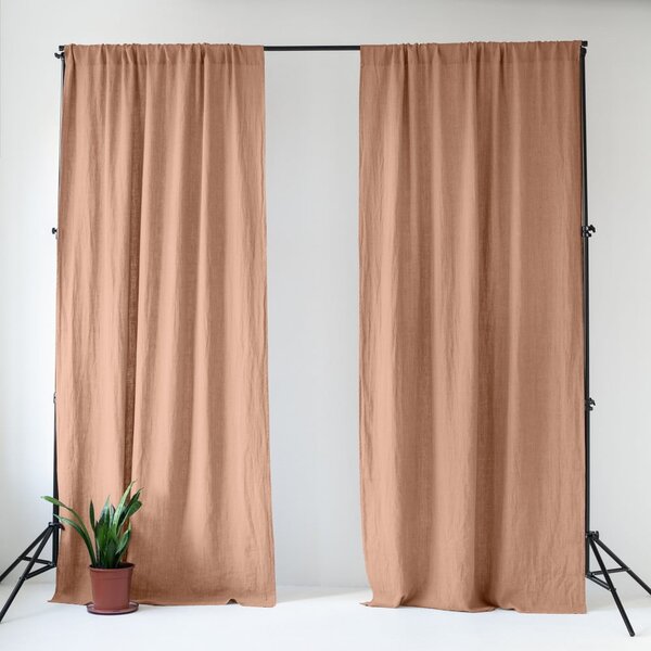 Růžový/hnědý lněný závěs 140x170 cm Cafe Creme – Linen Tales