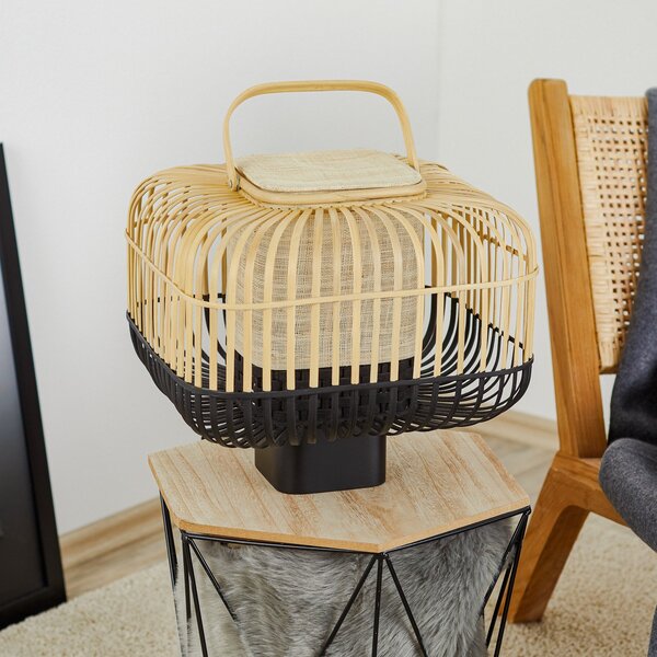 Stolní lampa Forestier, Bamboo Square S, Černá, Obývací pokoj, Bambus, Design