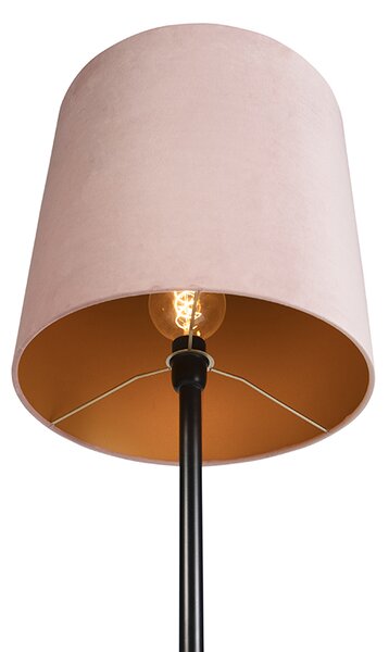 Stojací lampa černá s růžovým sametovým stínítkem se zlatem 40 cm - Simplo