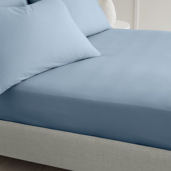Modré napínací prostěradlo z bavlněného perkálu 90x190 cm Cotton Percale – Bianca
