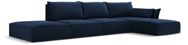 Tmavě modrá sametová rohová pohovka (pravý roh/s lenoškou) Vanda – Mazzini Sofas