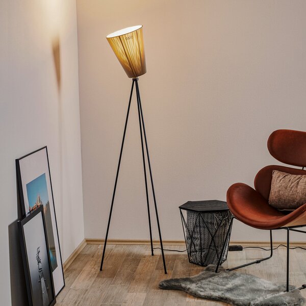 Stojací Lampa Northern, Oslo Wood, stmívatelné, Černá, Obývací pokoj, Tkanina / Textil, Design