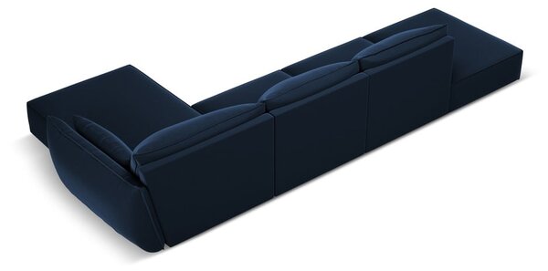 Tmavě modrá sametová rohová pohovka (pravý roh/s lenoškou) Vanda – Mazzini Sofas