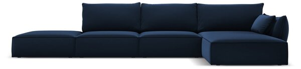 Tmavě modrá sametová rohová pohovka (pravý roh/s lenoškou) Vanda – Mazzini Sofas